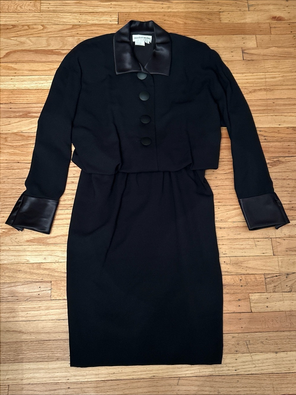 VTG 1980'S Morton Myles for the Warrens Tailored Two-Piece Skirt Suit Black 14